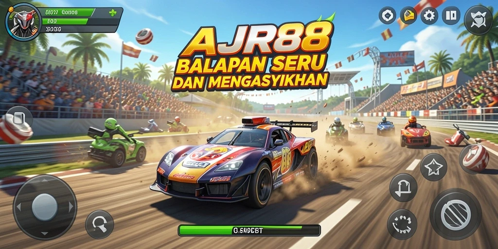Screenshot utama menunjukkan aksi balap yang mendebarkan dari AJR88.