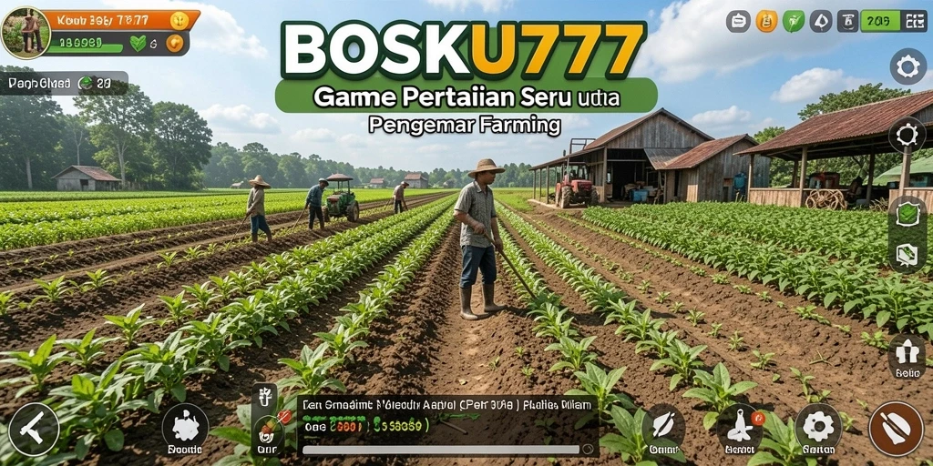 Screenshot gameplay <strong>BOSKU777</strong> menampilkan suasana pertanian yang ceria.