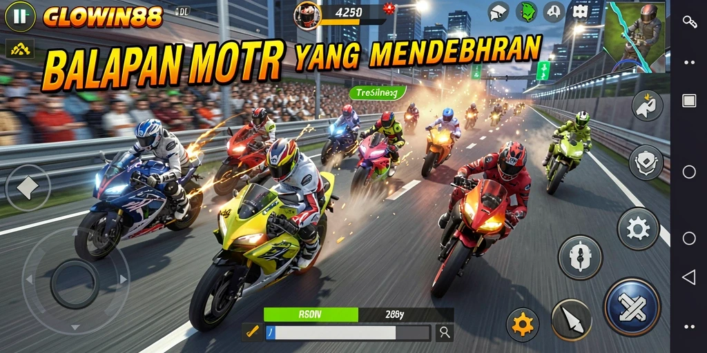 Tampilan gameplay GLOWIN88 yang seru dan menegangkan saat balapan.