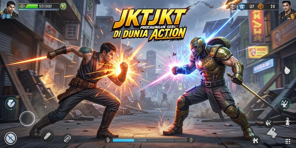 Screenshot gameplay JKTJKT dengan pertarungan yang mendebarkan.