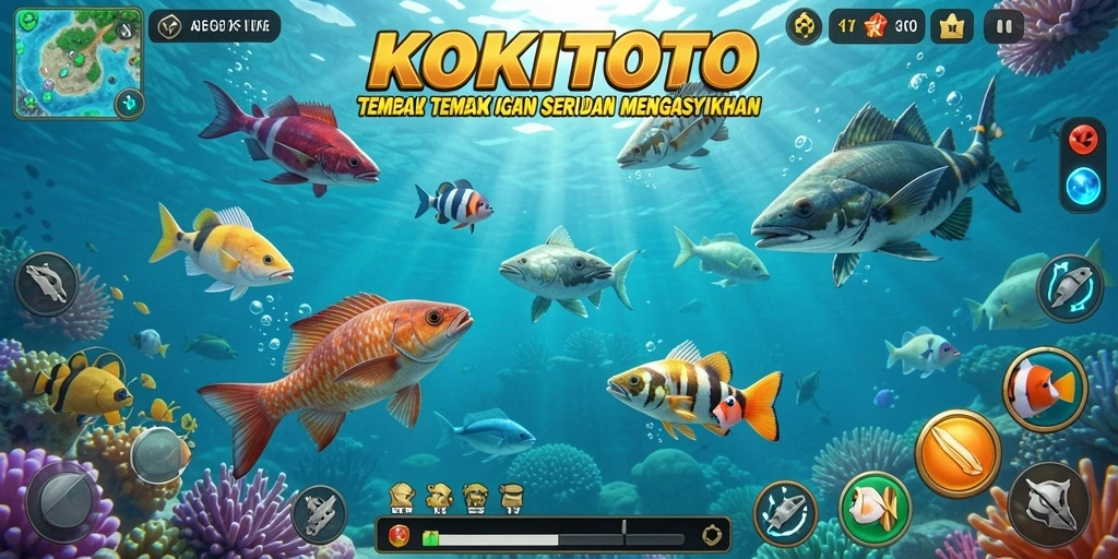 Tampilan gameplay KOKITOTO yang menarik saat menangkap ikan.