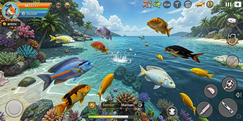 Tampilan gameplay <strong>MT777</strong> dengan aksi menembak ikan yang seru.