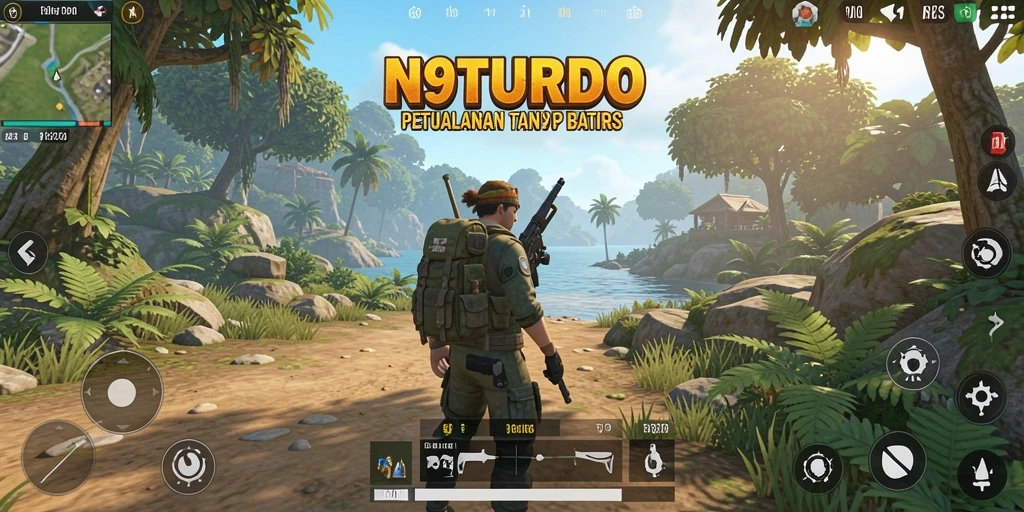Tangkapan layar menampilkan gameplay eksplorasi dunia terbuka N9TURBO.