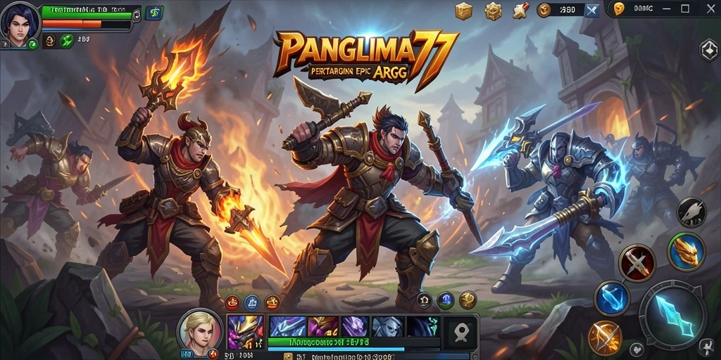 Screenshot gameplay PANGLIMA77 menampilkan pertarungan epik dalam dunia ARPG.