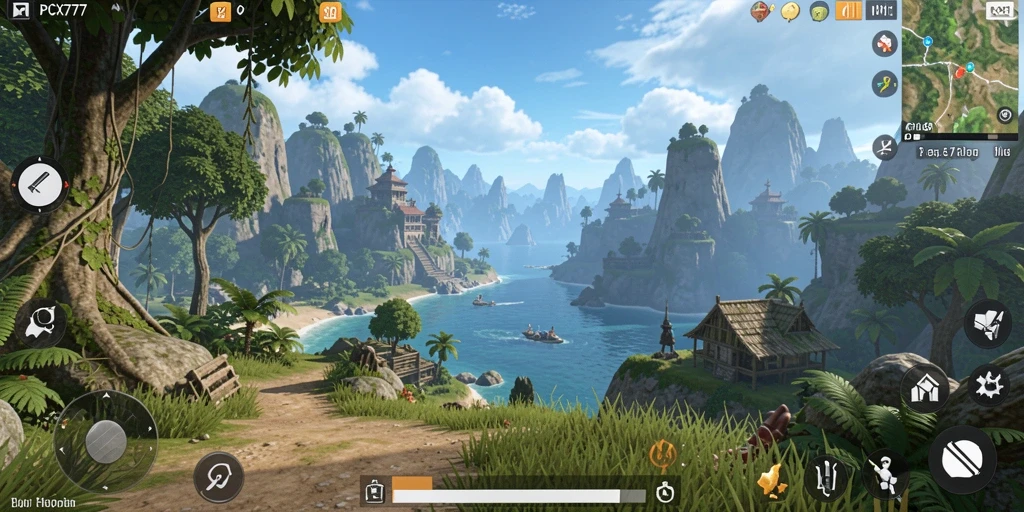 Tangkapan layar gameplay PCX777 menampilkan eksplorasi dunia terbuka yang menakjubkan.