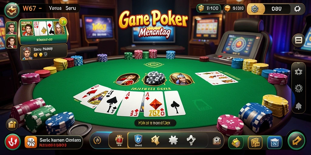 Tampilan gameplay Poker yang mendebarkan di W67.