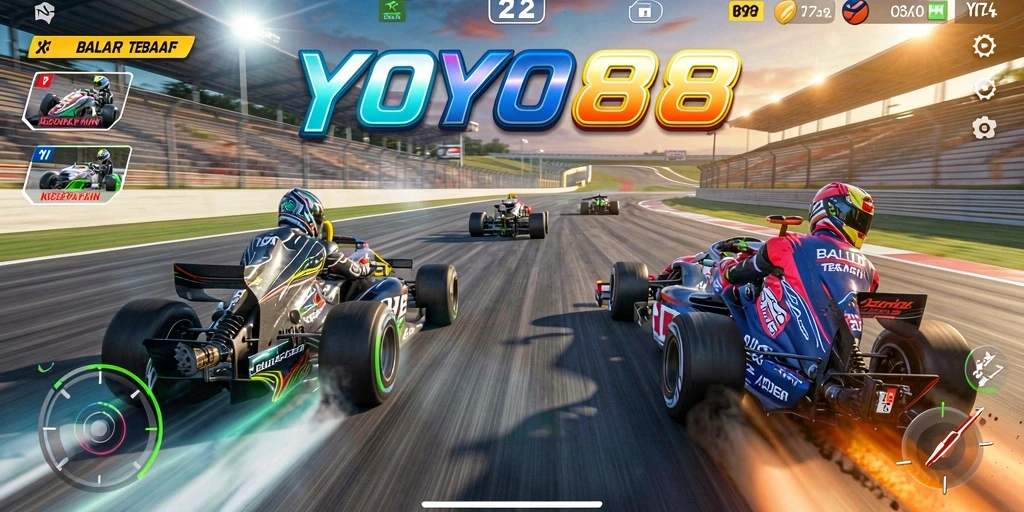 Screenshot gameplay YOYO88 menampilkan aksi balap yang mendebarkan.